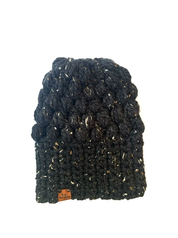 beanies with simple designs-  Crochet Puff Stitch Slouch Hat | Obsidian Black