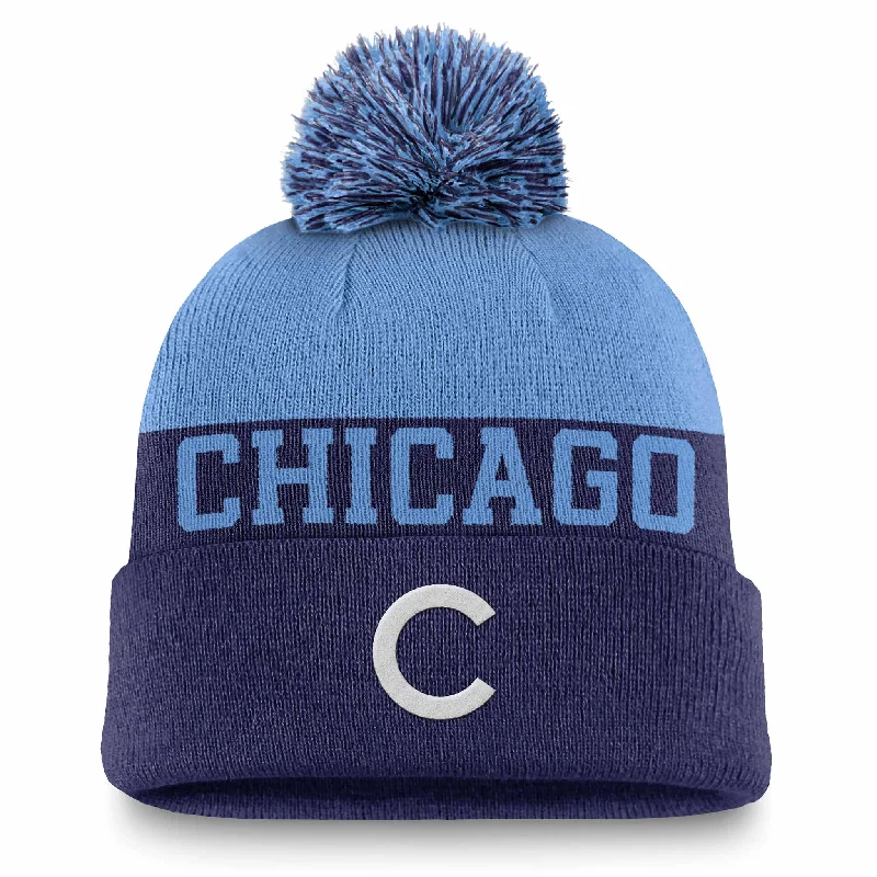 beanies with simple designs-  Chicago Cubs Nike City Connect Peak Standard Beanie Pom Knit