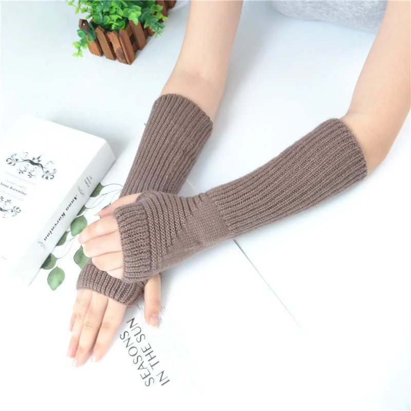 wool hats for outdoor adventures in winter-womens cute hats for teens-Long Fingerless Gloves Women's Mitten Winter Arm Warmer Knitted Arm Sleeve Fine Casual Soft Girls Goth Clothes Punk Gothic Glove