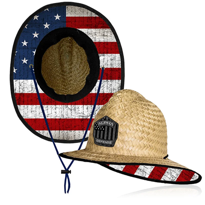 beanies for low temperatures-  Ladder Under Brim Straw Hat | American Flag