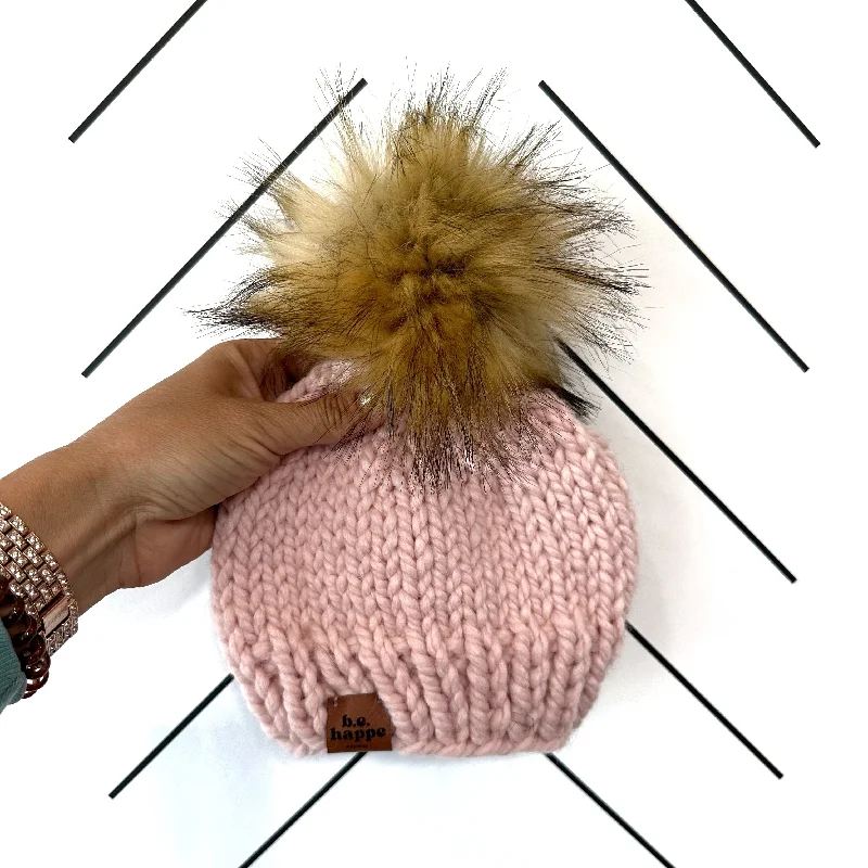 beanies for family gatherings-  0-3 month Baby Solid Knit Pom Hat | Light Pink