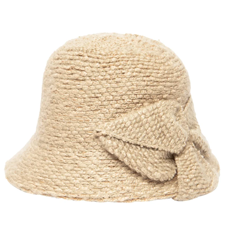 wool hats for the best winter weather gear-womens summer hats with braided details-Women's Knit Cloche w/Wrapped Bow