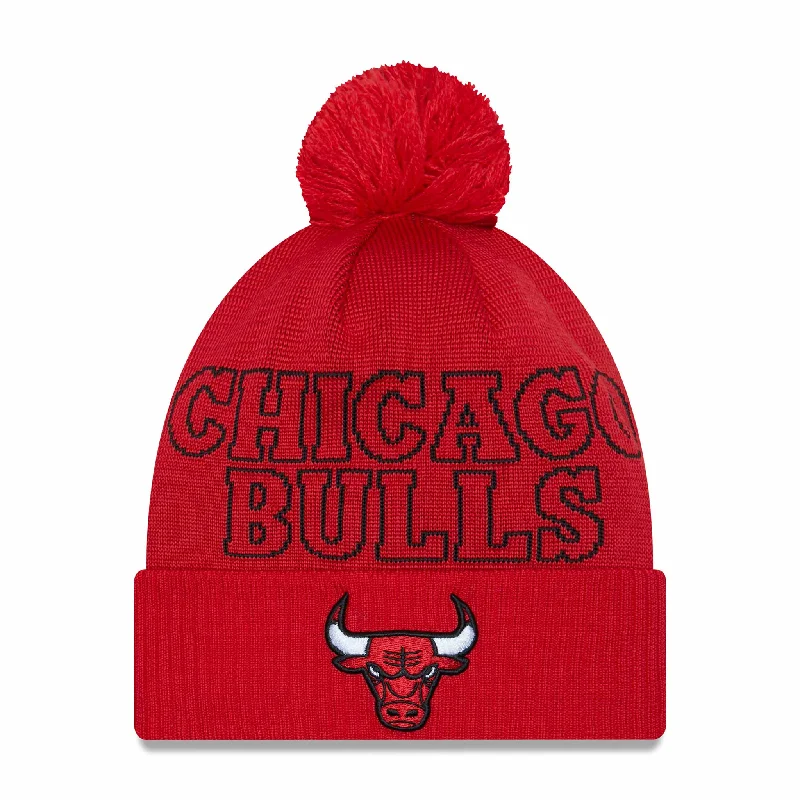 beanies with bold, fashionable pompom-  Chicago Bulls 2023 Draft Pom Knit Hat