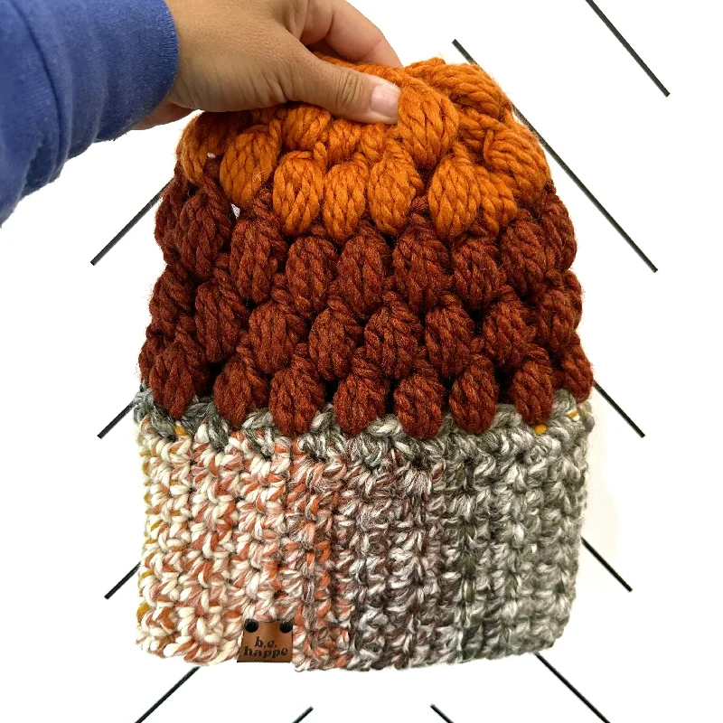 beanies for stylish winter-  Crochet Puff Stitch Slouch Hat | Coney + Spice + Orange