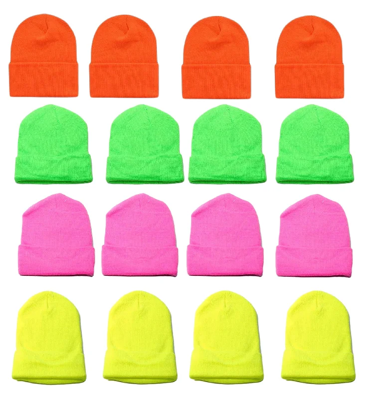 beanies for women-  Wholesale 12 Pieces Kids Boys Girls Children Neon Long Cuffed Knit Ski Hat Beanie, KH9000