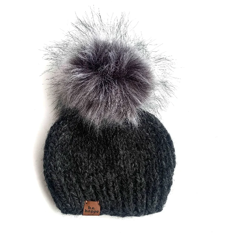 beanies for cold winter nights-  3-6 month Baby Pom Pom Hat | Charcoal Gray Infant Beanie