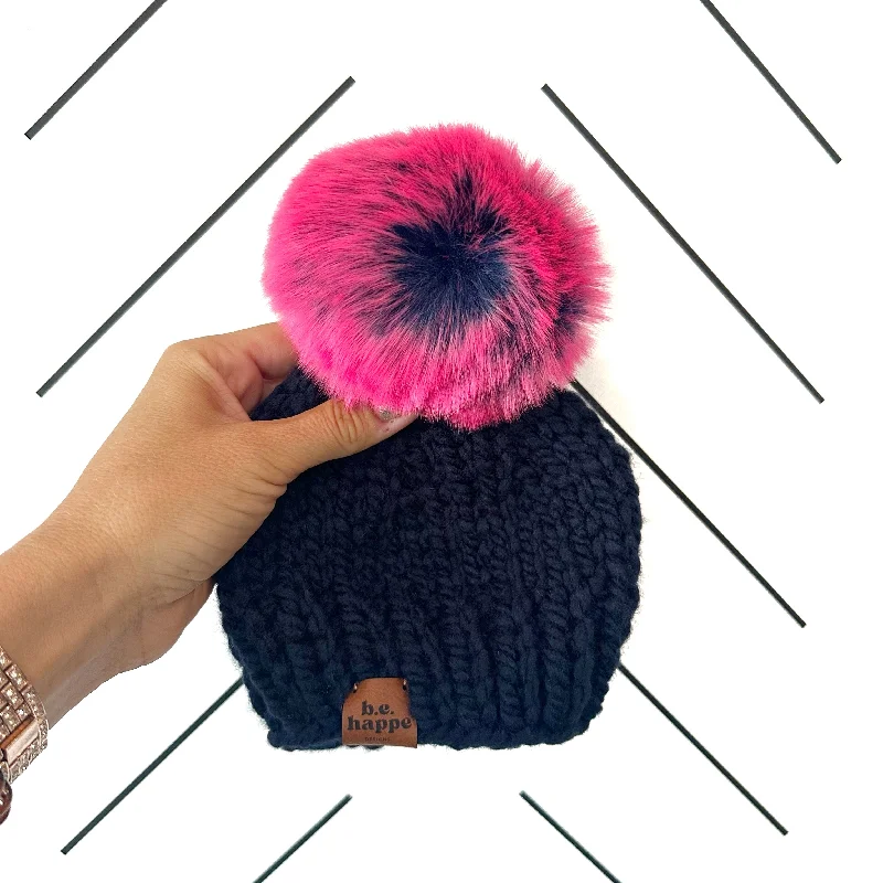 beanies with bright designs-  0-3 month Baby Knit Pom Hat | Navy Blue