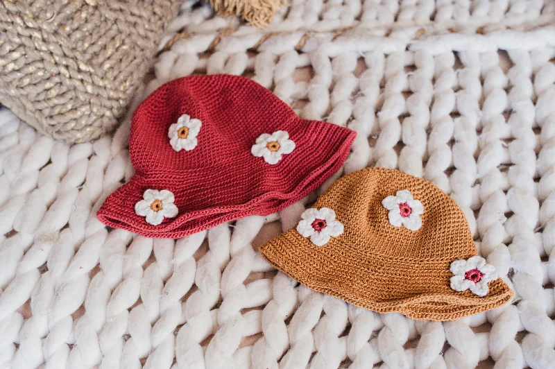 Bucket hats with adjustable straps for ultimate comfort-Bucket Hat with Flowers (Crochet)