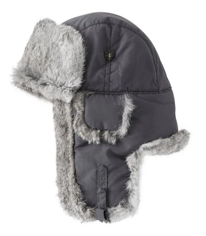 beanies with thin knit-  Mad Bomber Grey Supplex Bomber with Grey Fur