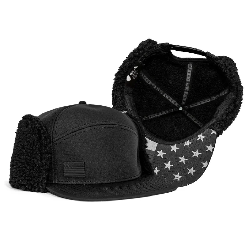 beanies for trendy looks-  Billed Trapper Hat | Blackout American Flag