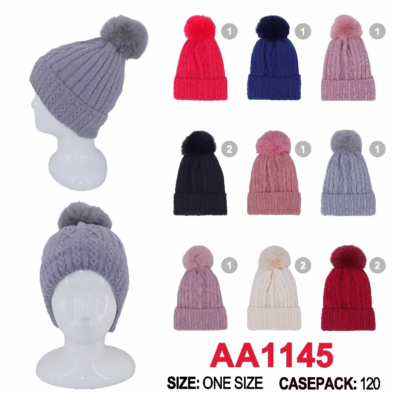 beanies for mountain excursions-  Winter Cable Knitted Cuffed Hat Beanies Skull Cap Lining W/Pom AA1145