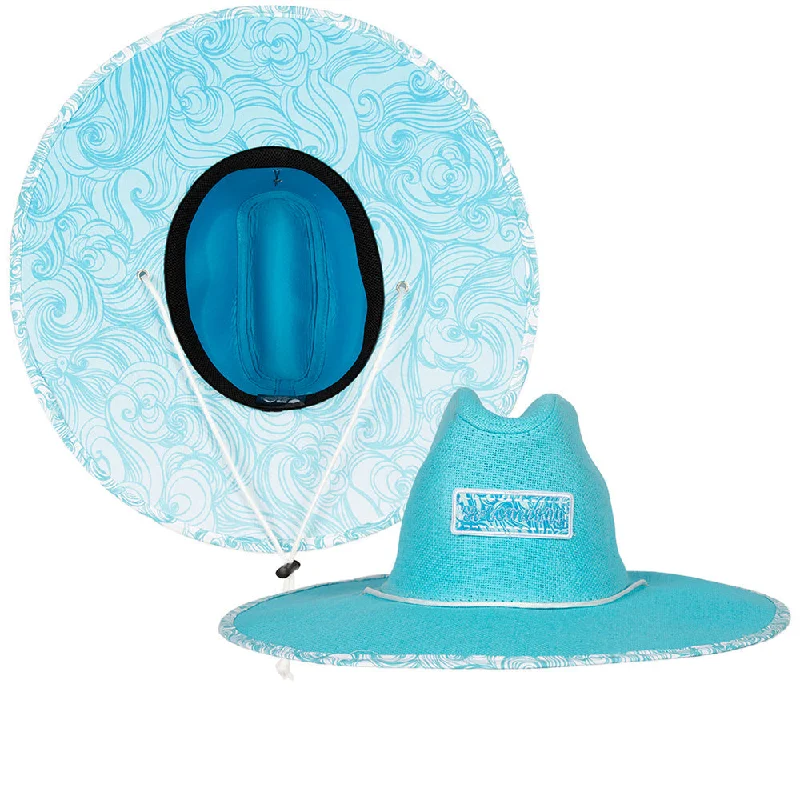 beanies for runners-  Keys Under Brim Straw Hat | Tidal Waves | Aqua