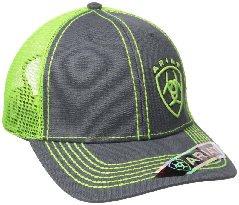 Baseball caps for cool weather days-MF Western Ariat Western Mens Hat Baseball Cap Mesh Shield Logo Green Style 1595123