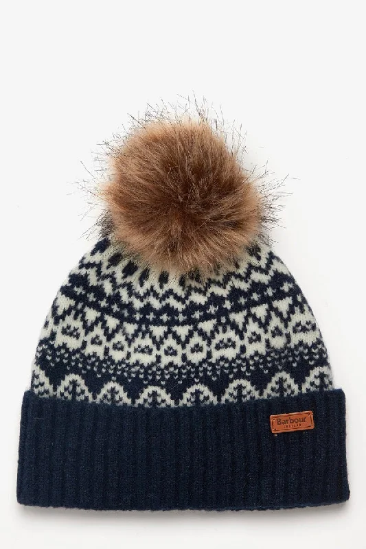 beanies with stylish prints-  ALPINE FAIR ISLE POM BEANIE NAVY