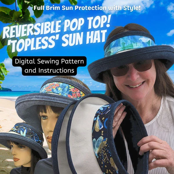 beanies for casual wear in winter-  Pop Top Sun Hat, full brim visor style hat, sewing pattern and instructions, digital format