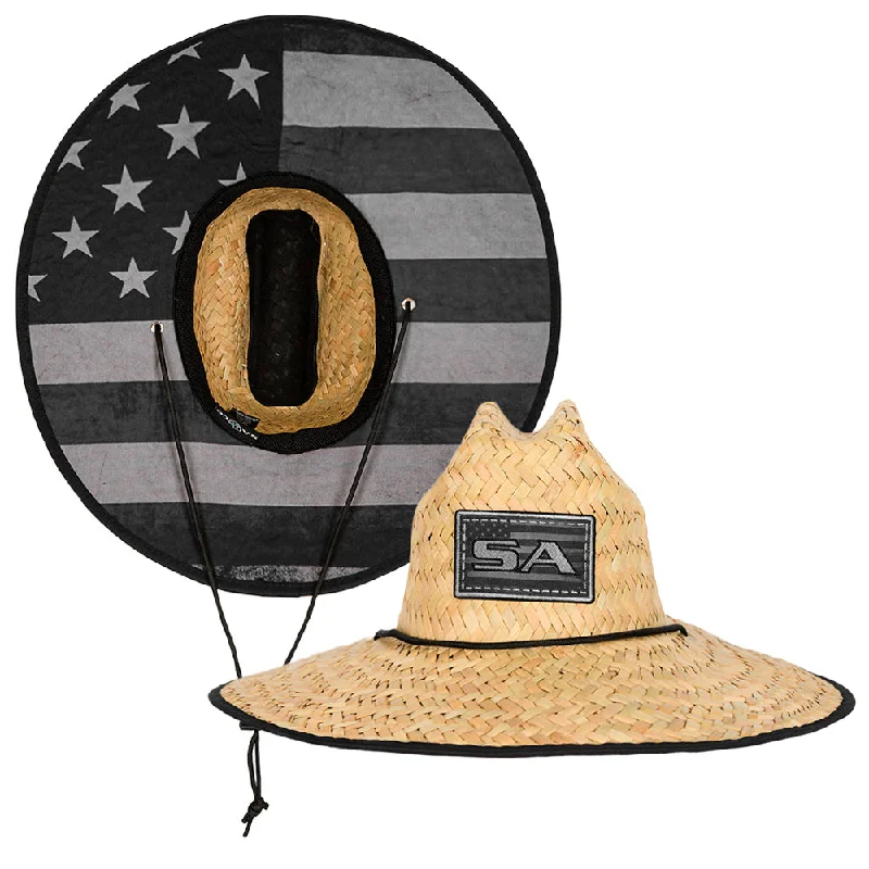 beanies for stylish outdoor wear-  Under Brim Straw Hat | Blackout American Flag 2.0