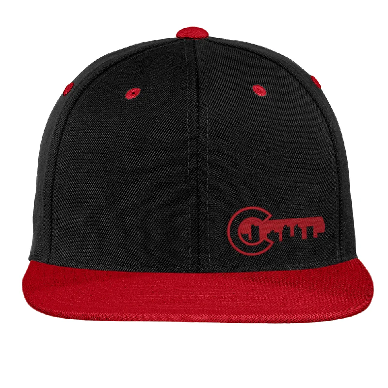 beanies for trips to the mountains-  Limited Edition - Colorado Key - Flat Bill Snap Back Hat - Black and True Red