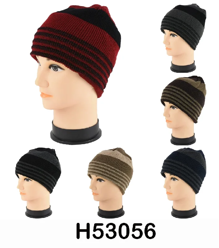 beanies for those chilly days-  Wholesale Knit Stripe Beanie Hats H53056