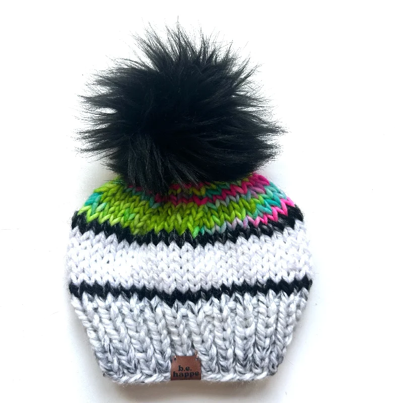 beanies with plush lining-  Youth Striped Knit Pom Pom Hat | Marble Rainbow