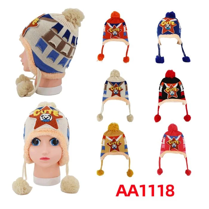 beanies with breathable material-  Kids Boys Girls Children Star Winter Warm Hats Caps Fur Lining W/Earflap AA1118