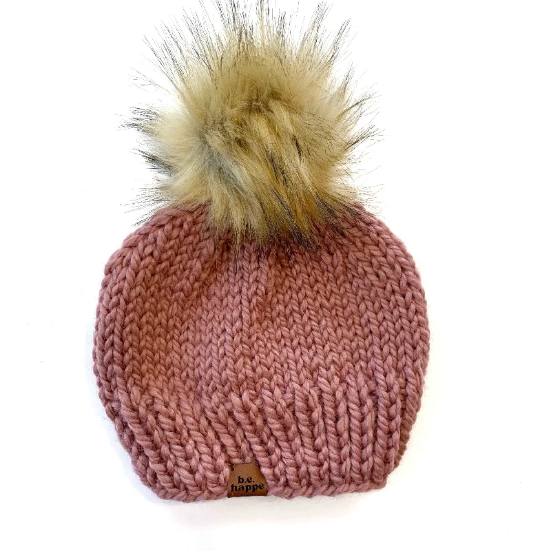 beanies with extra warmth and style-  Wholesale Solid Knit Pom Hat | Dusty Rose Pink