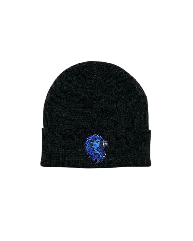 beanies for chilly mornings and evenings-  Ink Detroit - Motor City Kitty (Lion) Knit Beanie - Black