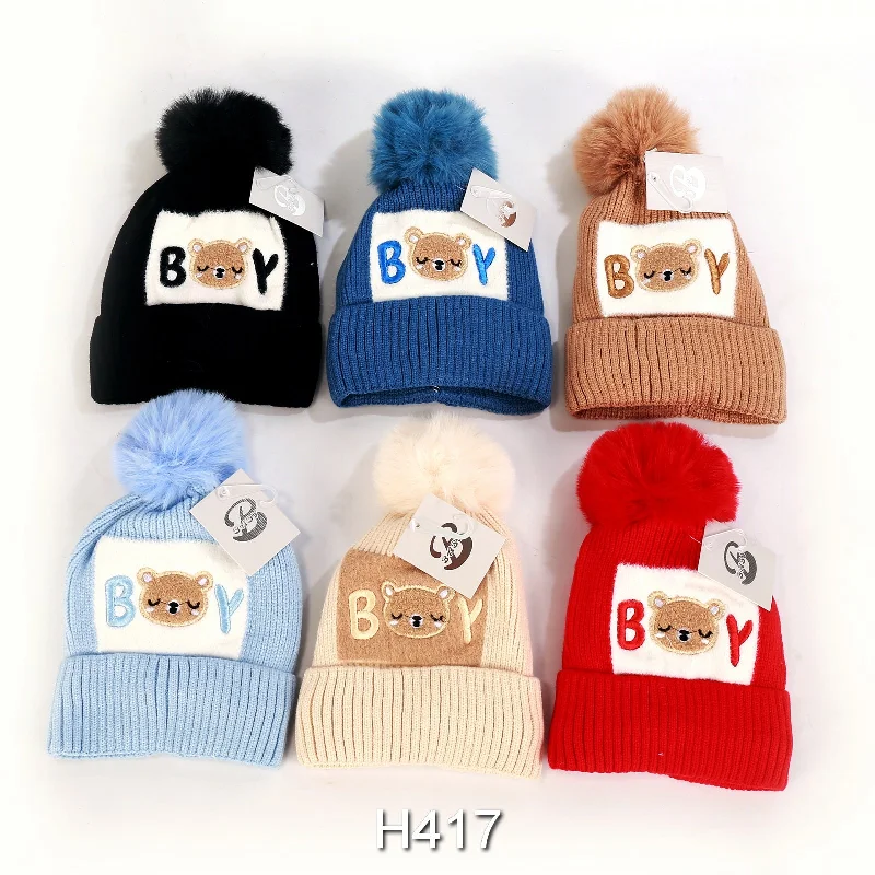 beanies for kids-  Kids Boys Girls Bear Winter Warm Hats Caps Lining WPom, H417