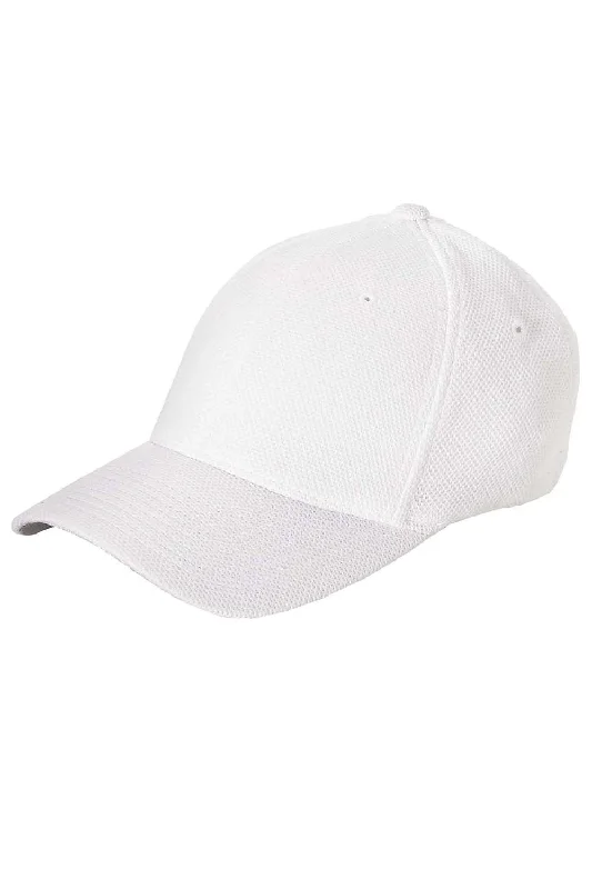 Men's hats for ski resort trips-mens hats with sporty edge-Flexfit Mens Cool & Dry Moisture Wicking Stretch Fit Hat - White