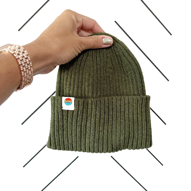 beanies with neutral colors-  Ribbed Knit Beanie | Green