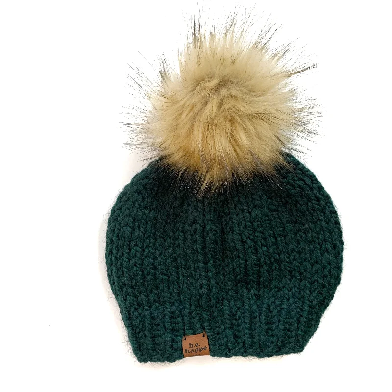 beanies for layering up-  Adult Solid Knit Pom Hat | Dark Green