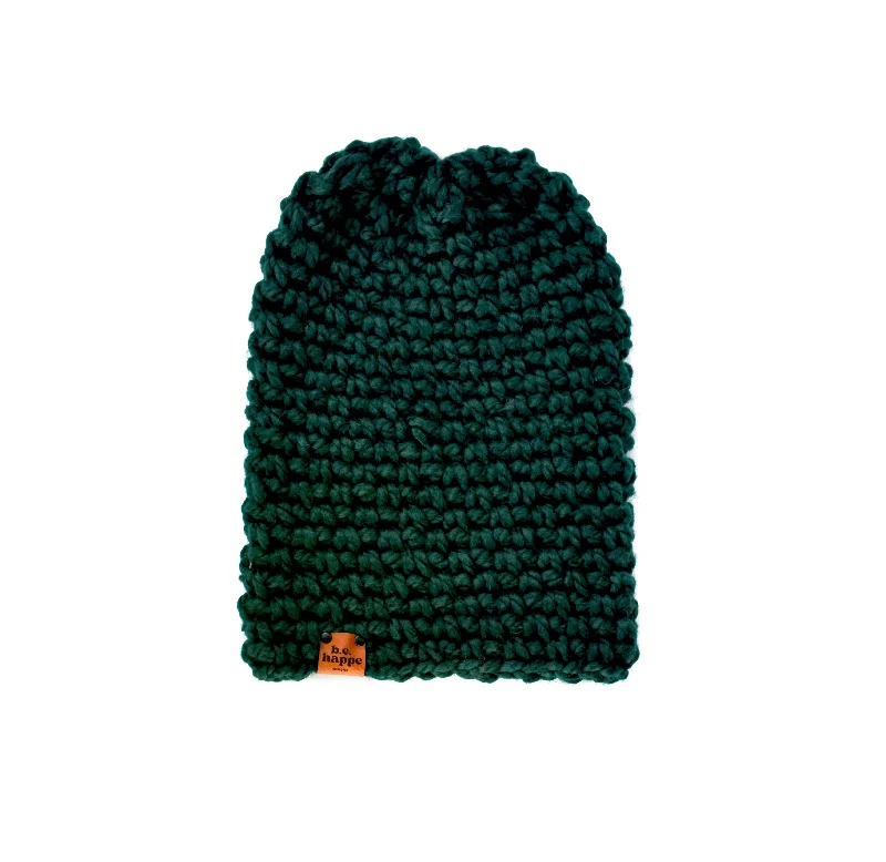 beanies with adjustable ear flaps-  Crochet Simple Slouch Hat | Dark Green