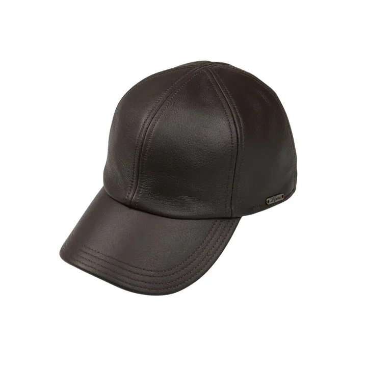 Baseball caps for fashion-forward individuals-Wigens Dark Brown Elk Leather Baseball Cap with hidden Earflaps