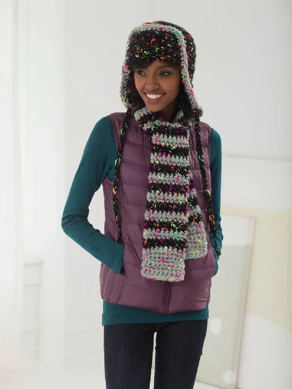 beanies with playful pompom-  Concrete Jungle Hat & Scarf (Crochet)