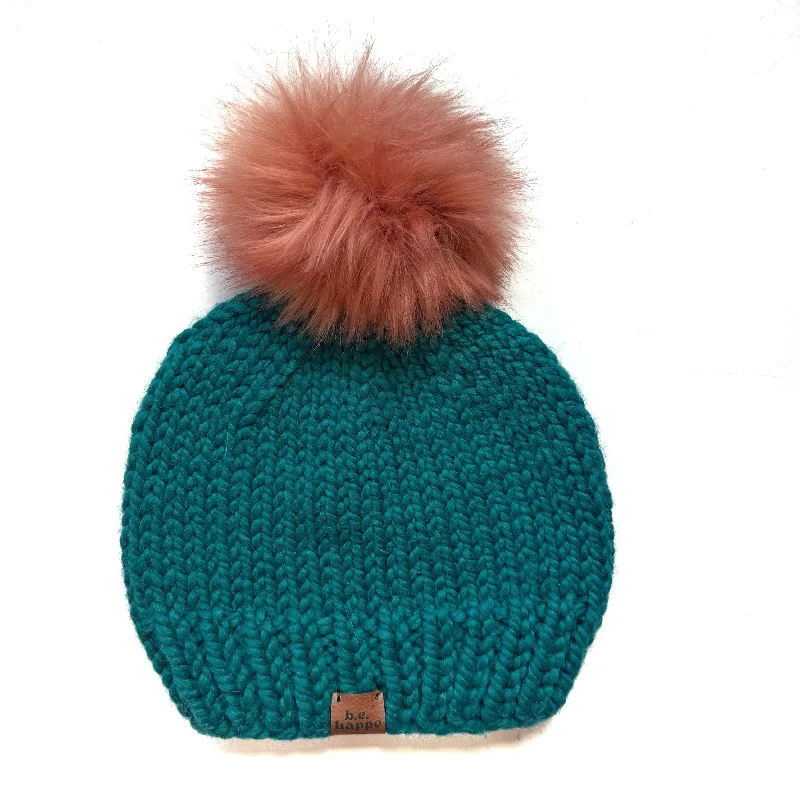 beanies with stylish designs-  Adult Solid Knit Pom Hat | Peacock Teal