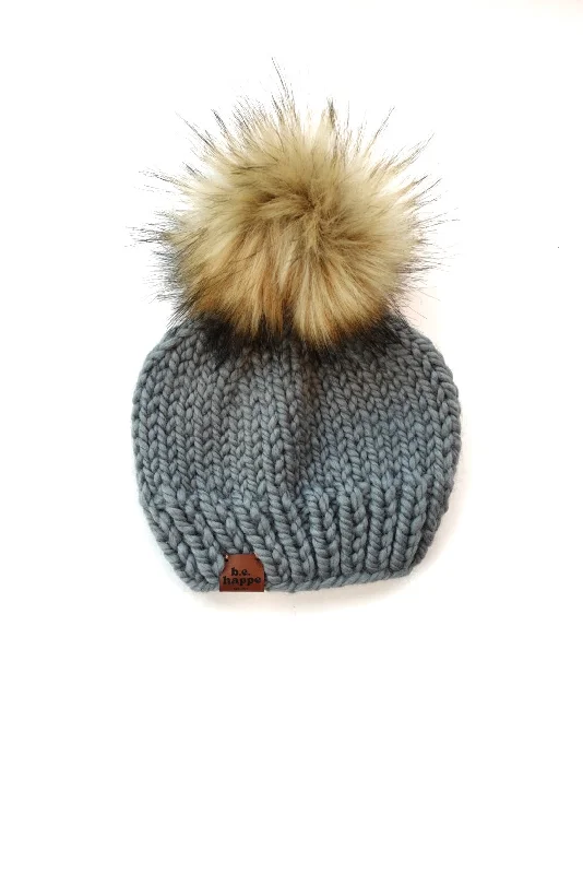 beanies with woven knit-  3-6 month Baby Solid Knit Pom Hat | Slate Gray