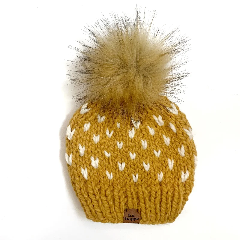 beanies for winter fashion-  Wholesale Adult Happe Hearts | Mustard + Off White