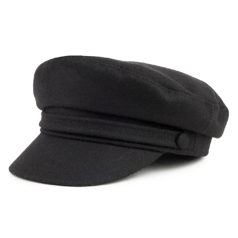 women's felt bucket hats for stylish protection-Wool Blend Fiddler Cap - Black