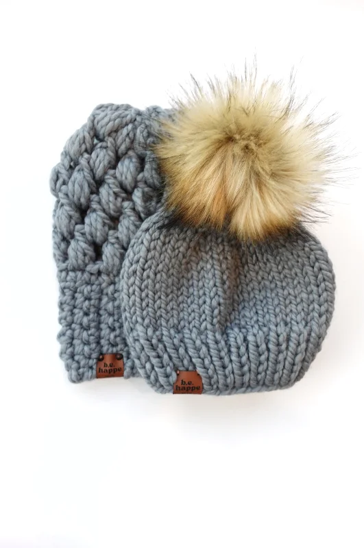 beanies for mountain hiking-  Mommy + Me | Puff Stitch Slouch + Solid | Slate