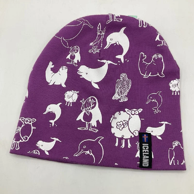 beanies with winter patterns-  Size OS: Iceland Purple w/ Animals Beanie