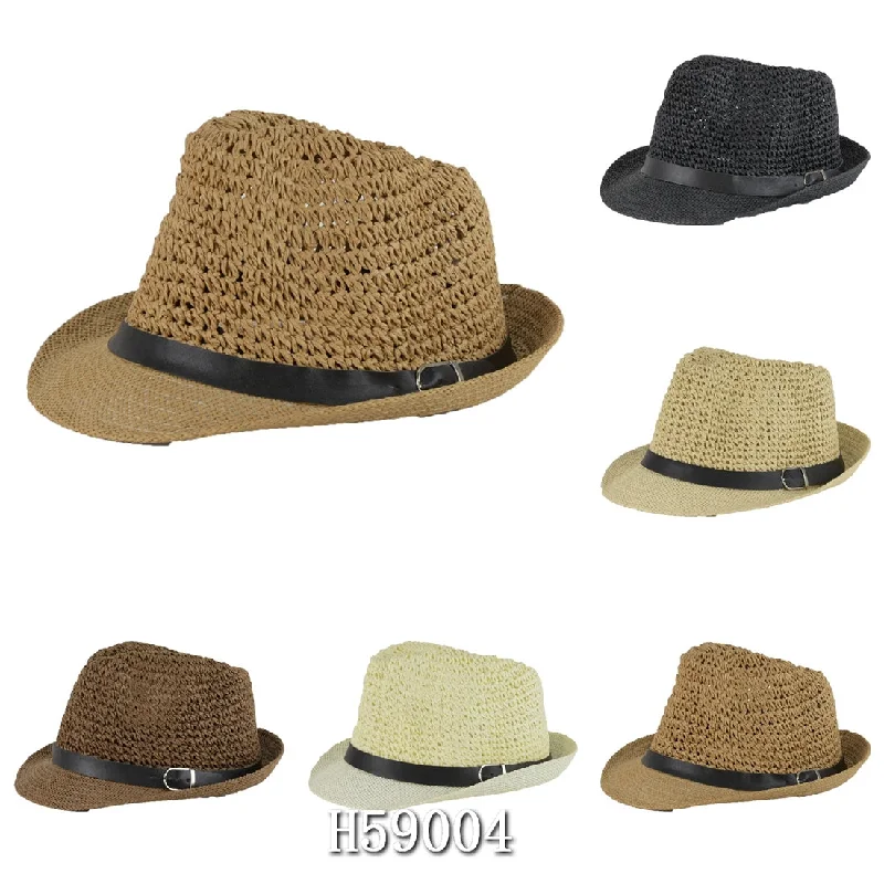 beanies with stylish designs-  Wholesale Summer Straw Fedora Hats Unisex H59004