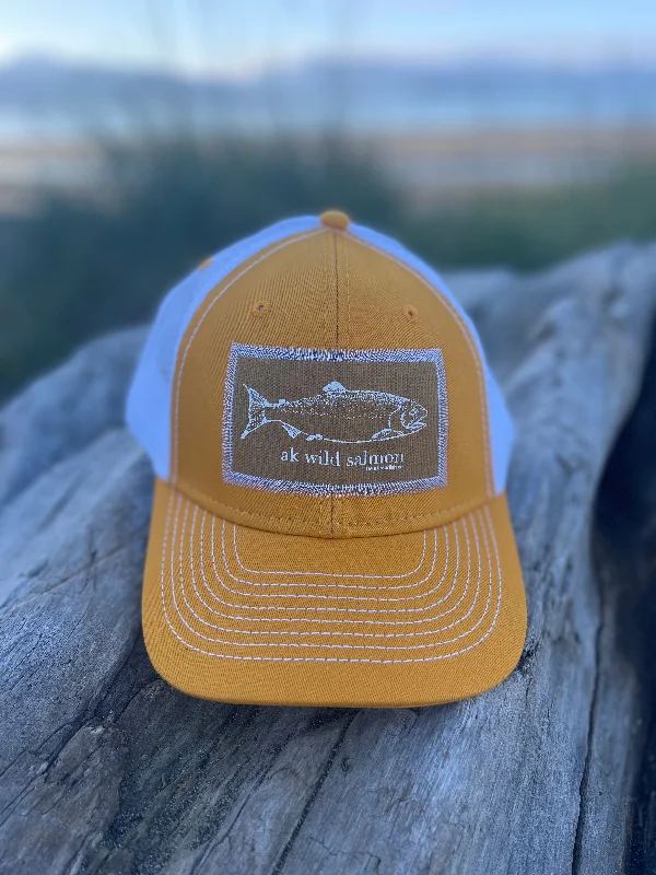 beanies for urban explorers-  Honey / White AK Wild Salmon Patch Hat. $38.00