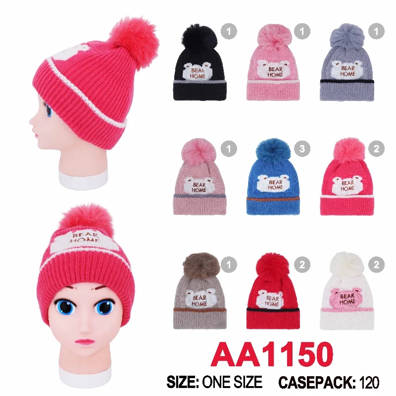 beanies for outdoor adventures-  Kids Boys Girls Children Cute Bear Home Winter Warm Hats Caps With Pom AA1150