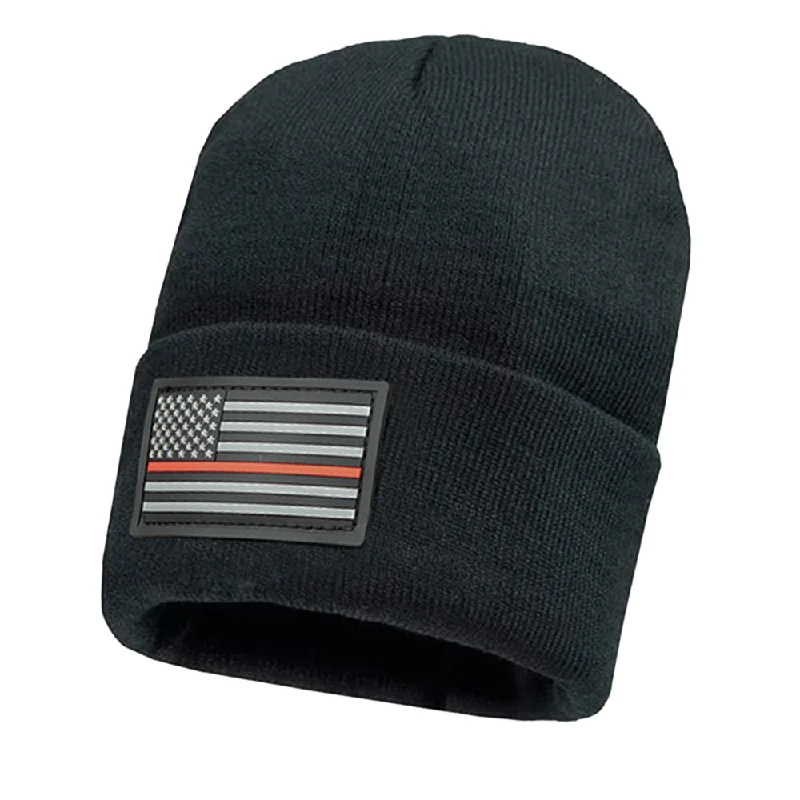 beanies with ribbed cuffs-  Classic Beanie | Thin Red Line | Black