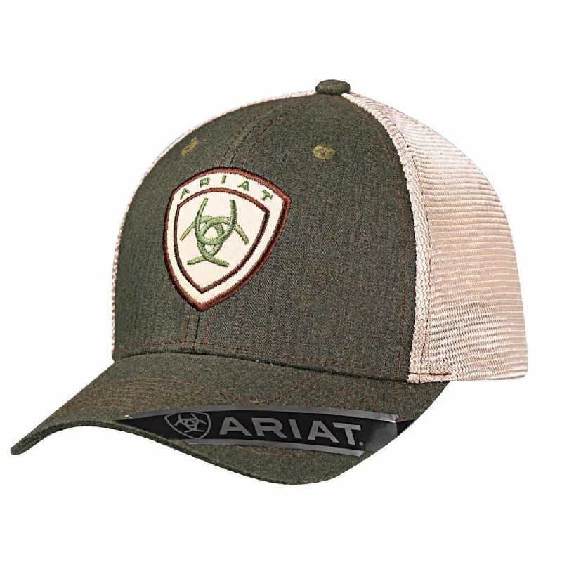 Baseball caps with cool sporty logos-MF Western Ariat Mens Hat Baseball Cap Mesh Snap Back Shield Logo Green Style 1506519