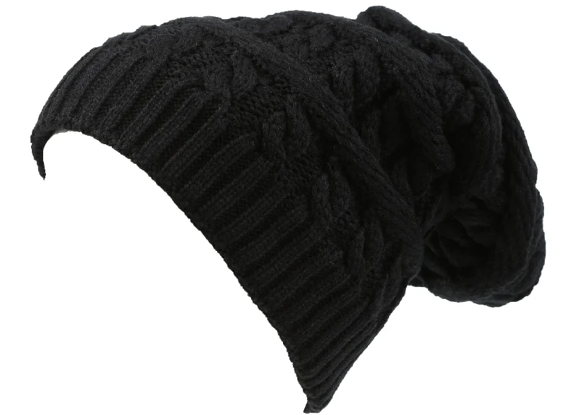 beanies for cool evenings-  Sakkas Figaro Long Tall Classic Cable Knit Faux Fur Lined Unisex Beanie Hat