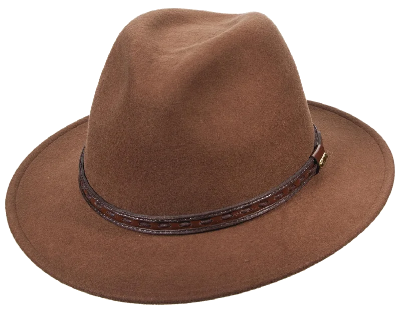 women's festival sun hats for outdoor fun-Dorfman Crushable Wool Safari w/ Leather