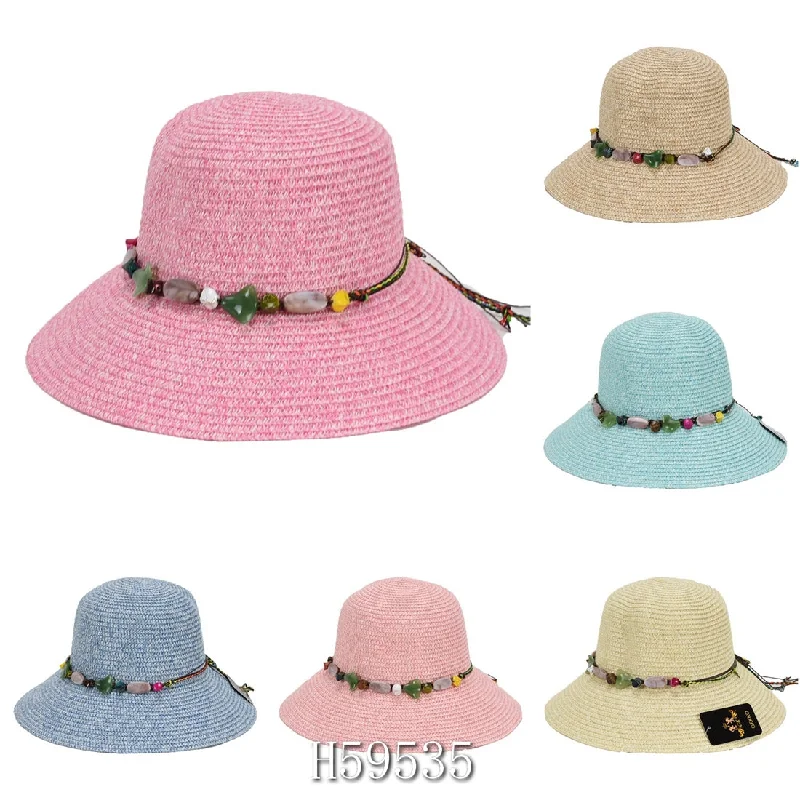 Bucket hats with premium fabrics for extra durability-Wholesale Summer Sun Straw Fedora Bucket Hats H59535