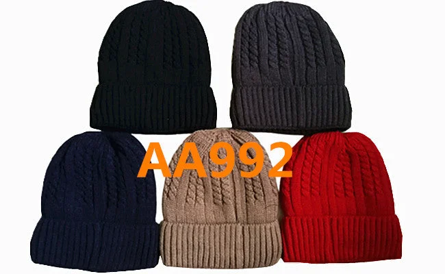 beanies with adjustable ear flaps-  Winter Ribbed Cable Knitted Hat Beanies Skull Cap Fur Lining H625