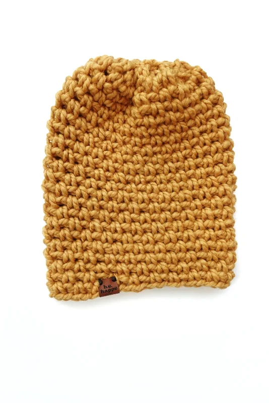 beanies with geometric patterns-  Crochet Simple Slouch Hat | Mustard Yellow