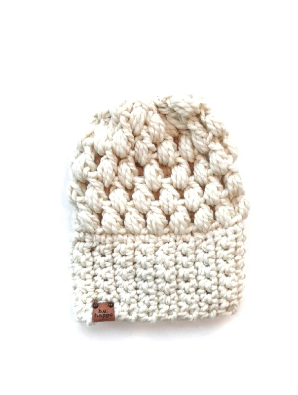 beanies for winter travel-  Puff Stitch Crochet Slouch Hat | Off White